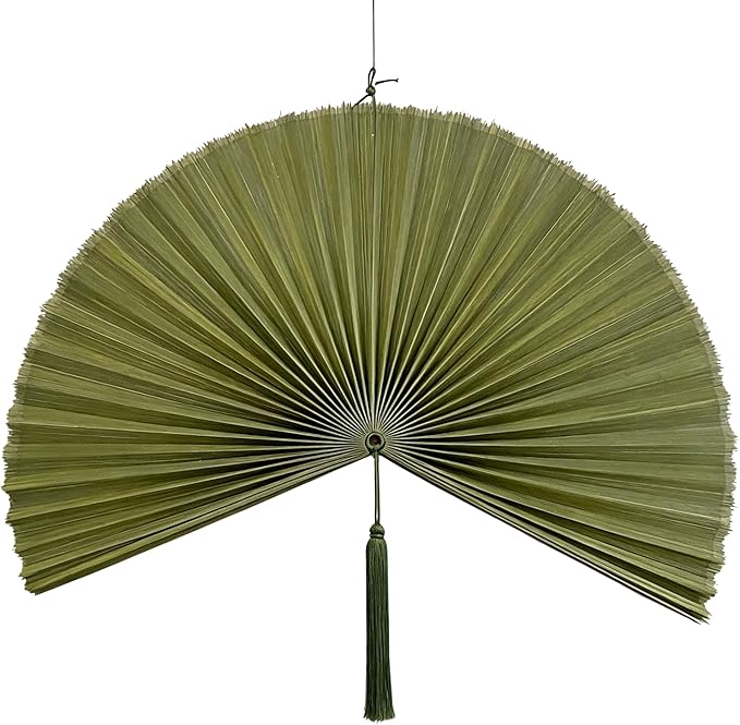 ChumDecor Fan Wall Decor, Japanese Giant Fan, Large Bamboo Fan Wall Art For Boho Hanging Headboard, Decorative Folding Fans For Over Bed, Asia Trending (Army Green 48inch)