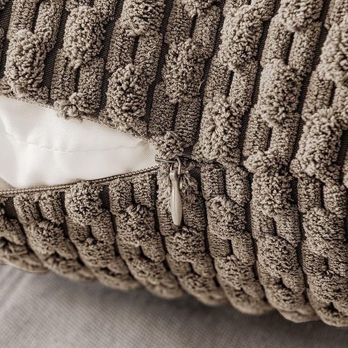 MIULEE Pack of 2 Decorative Throw Pillow Covers 20x20 Inch Soft Boho Striped Textured Corduroy Pillow Covers Modern Farmhouse Home Decor for Couch Bed Sofa Living Room Neutral Brown