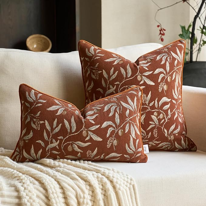 Alerfa Orange Floral Throw Pillow Cover 18 x 18 Inch Sqaure Luxury Decorative Pillow Cover for Couch Living Room Bedroom
