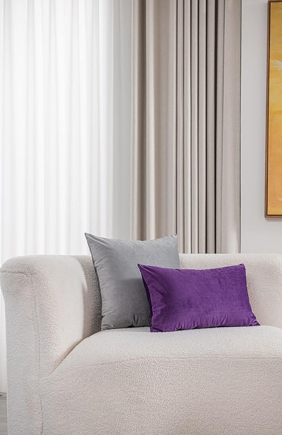 DEZENE Lumbar Pillow Covers 12x20 Purple: Pack of 2 Cozy Soft Velvet Rectangular Modern Luxury Decorative Throw Pillow Cases for Sofa Couch Living Room Bed Home Decor