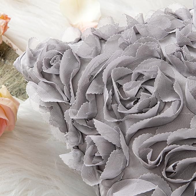 MIULEE 3D Rose Flower Pillow Cover Decorative Spring Floral Romantic Stereo Chiffon Aesthetic Solid Pillowcase for Girl Bedroom Living Room Decor 12x20 Inch Grey