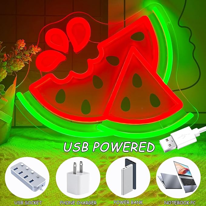 Ecluloriven Watermelon Neon Sign for Wall Decor, UV Print Summer Watermelon Neon Lights, Vibrant Fruit Themed Neons LED Signs for Kids Room, Bedroom, Restaurant, Bar, Club, Fruit Shop, Birthday Party