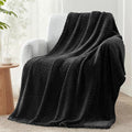 Exclusivo Mezcla Fleece Throw Blanket for Couch, Cozy Lightweight Blankets for All Season, Decorative Giftable Fuzzy Plush Wave Textured Throws for Women, Men, Black, 50x70 Inches