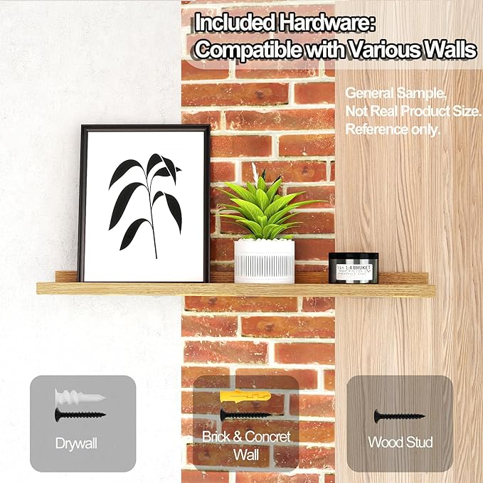 Floating Shelves for Wall Decor, Long Wall Mounted Storage Shelf for Bedroom, Living Room, Bathroom, Kitchen, Nursery, Display Picture Ledge Shelf with Lip Set of 2-24 Inches, Oak