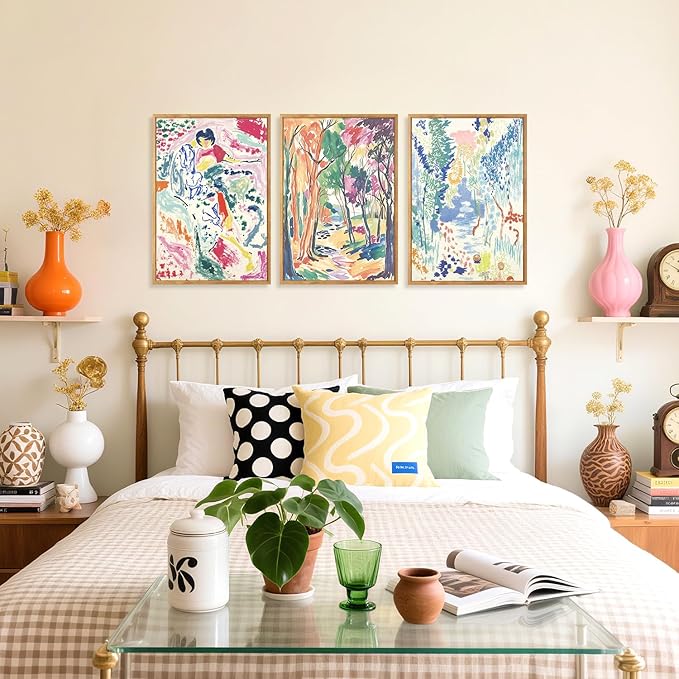 CHDITB Abstract Matisse Canvas Wall Art Set Of 3, Modern Framed Gallery Wall Decor, Nature Colorful Tree And Garden Painting, Vibrant Botanical Aesthetic Art Prints For Office Bedroom Decor 12”X16”