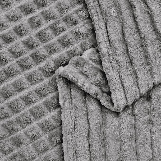 FY FIBER HOUSE Bed Blanket for Couch Soft Warm Fuzzy King Size Blankets for Sofa All Season Use, 108x90 Inches, Grey
