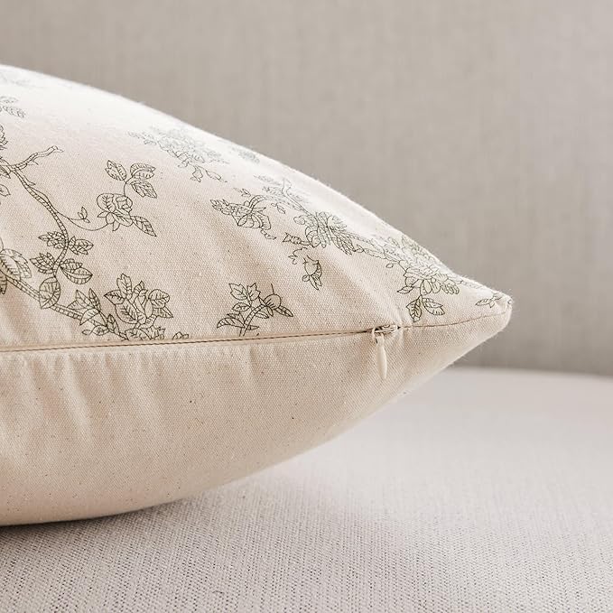 100% Cotton French Pastoral Throw Pillow Covers Set of 2, 18x18 Inch Green Farmhouse Decorative Cushion Covers for Sofa Bed Living Room Home Decor