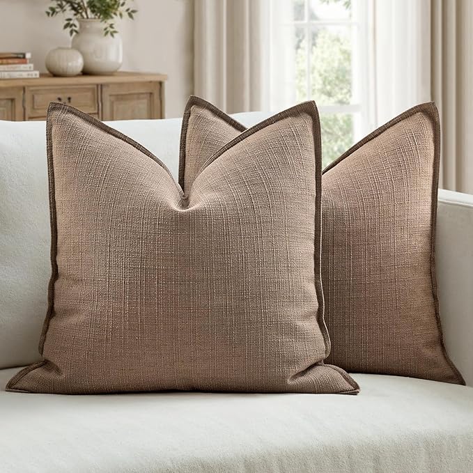 MIULEE Euro Sham Pillow Covers for Bed 26x26, 2 Pack Coco Brown Thick & Textured Decorative Throw Pillow Covers, Neutral Linen Cushion Cases, Modern Farmhouse Home Decor, No Filling
