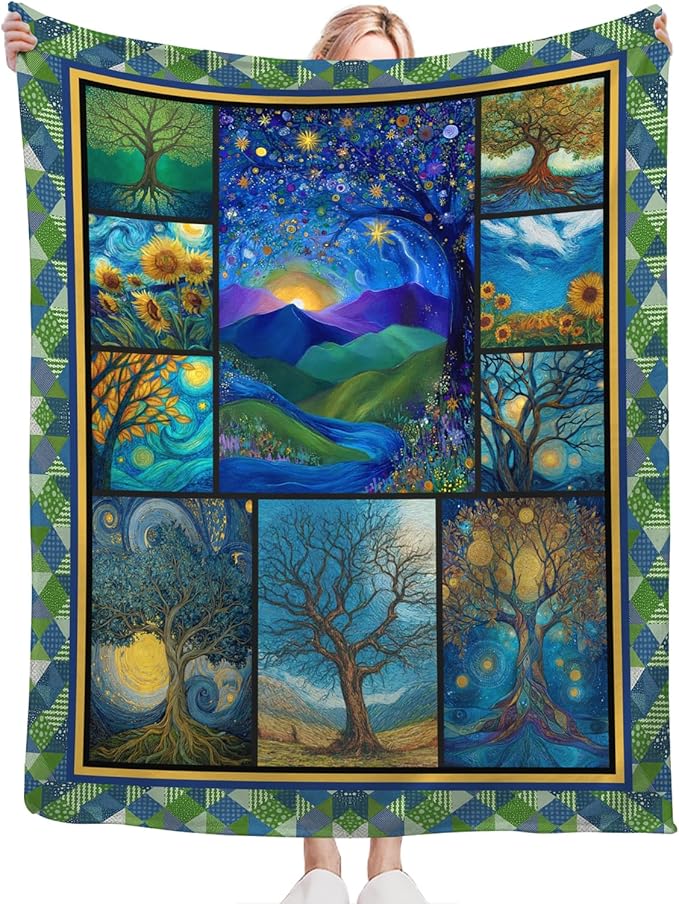 Tree of Life Blanket for Girls Women Boys Men Adults Kids Soft Cozy Fleece Tree Painting Art Throw Blankets Gifts Warm Flannel Plush Lightweight Decor for Couch Bed Sofa 60"X50"