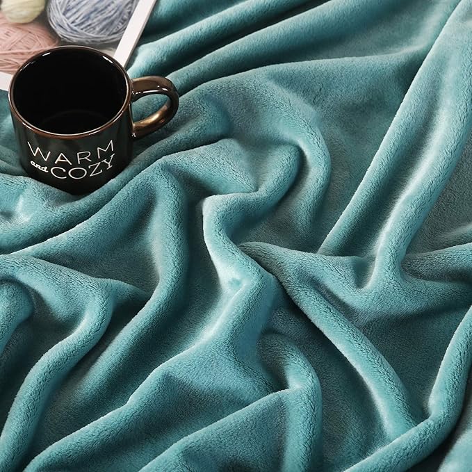 TASTHROW Large Flannel Fleece Throw Blanket, 50×70 Inch - Cozy Lightweight Thick Blanket - All Seasons Suitable for Women, Men and Kids (Two Pack, Bluishgreen)