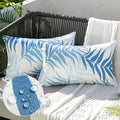 MIULEE Pack of 2 Decorative Outdoor Waterproof Throw Pillow Covers Patio Pillow Cases Natural Leaves Pattern Spring Square Cushion Shams Shell for Garden Balcony Couch 12x20 Inch, Light Blue