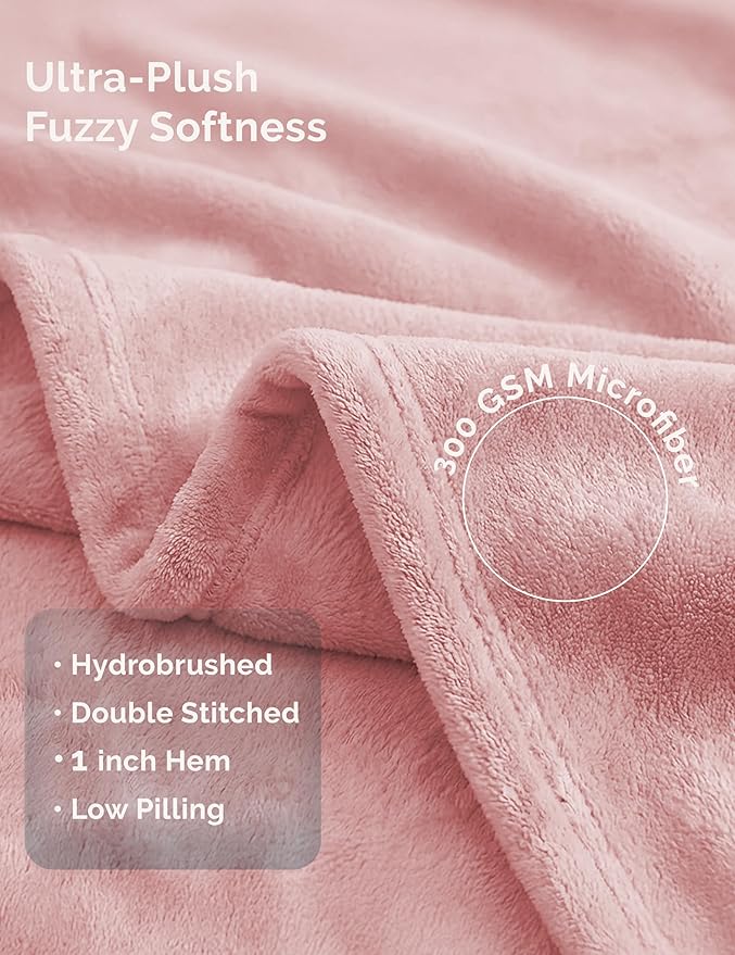 Casa Platino Fleece Blanket King Size – 300 GSM Pink Fleece Throw for Bed or Couch – Soft Cozy Warm Holiday Bed Blanket for Winter, Fuzzy Plush Elegant Gifts for Women - 108x90 Inch