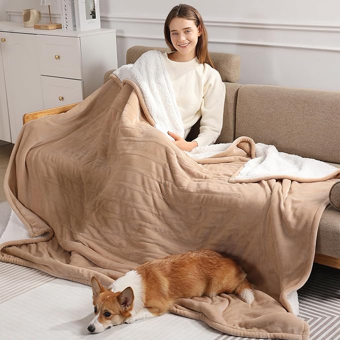 Full Size Electric Blanket 72''X84'' Heated Blanket - Heating Blanket with 5 Heating Level & 10 Hour Auto Off, Ultra Soft, Machine Washable & Overheating Protection, House Warming Gifts(Beige)