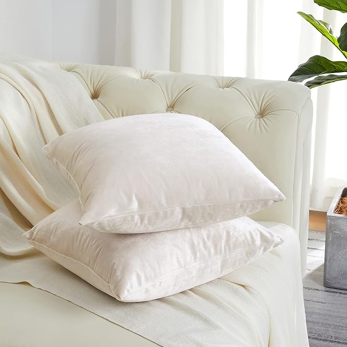 GIGIZAZA Velvet Ivory Throw Pillow Covers Decorative Cushion Covers Cream Pillow Cases Sham for Sofa Couch (18x18inch(45x45cm)-4pcs, Ivory)