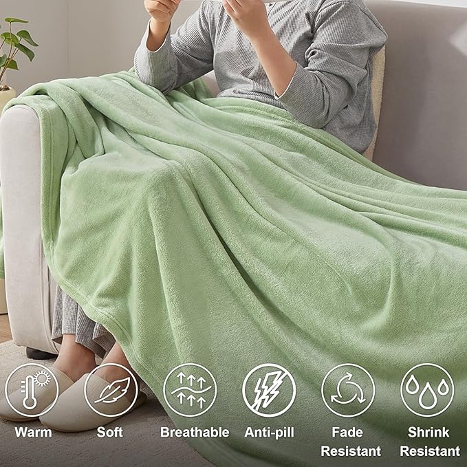 Hansleep Fleece Sage Green Full Blanket, Super Soft Flannel Fuzzy Plush Cozy Blanket for All Seasons, Sage Green, Full 84x90 Inches