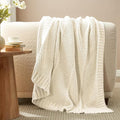 Amélie Home Chevron Chenille Knit Throw Blanket for Couch, Cozy Texture Decorative Soft Blanket for Sofa & Chair, 60"x80", Ivory