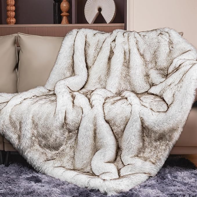 Touchat Luxury 1000GSM Faux Fur Throw Blanket, Super Heavy Thick Warm Cozy Blankets for Couch Bed Sofa, Plush Fuzzy Elegant Soft Reversible Mink Blanket for Living Room Bedroom, Twin Size,White
