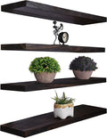 Wood Floating Shelves for Wall Decor, Rustic Wall Shelves for Bedroom Bathroom Kitchen Living Room, Set of 4 Walnut 24 Inch