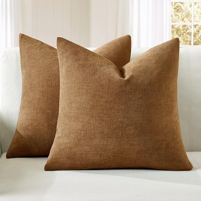 MIULEE Bronze Couch Pillow Covers 20x20 Inch, Set of 2 Soft Chenille Decorative Square Throw Pillow Covers Farmhouse for Sofa Living Room Bed