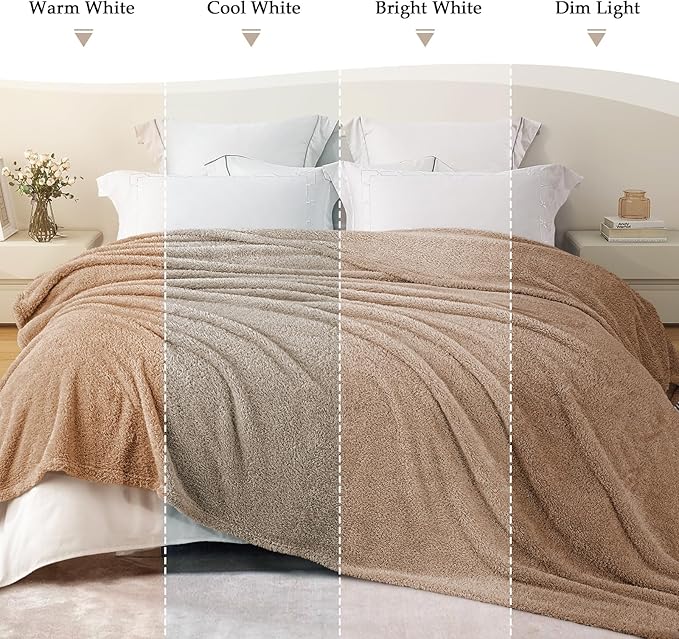 Exclusivo Mezcla Fleece Bed Blankets Queen Size, Ultra Soft, Lightweight and Fuzzy Camel Blanket for Women, Home Decor, 90x90 Inches