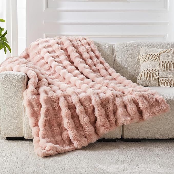 Faux Fur Twin Blanket for Couch, 1000 GSM Cozy Fuzzy Fluffy Soft Plush Thick Bubble Sherpa Blanket for Sofa Bedroom Living Room, Mothers Day Birthday Gifts for Women Home Decor