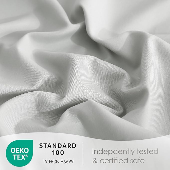JSD Light Grey Twin Sheet Set with Side Pocket Corner Straps, 3 Piece Soft Kids Microfiber Bed Sheets Extra Deep Pocket
