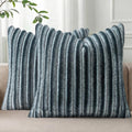 Pallene Faux Fur Plush Throw Pillow Covers 18x18 Set of 2, Luxury Soft Fluffy Striped Decorative Pillow Covers for Sofa, Couch, Living Room, Ombre Blue