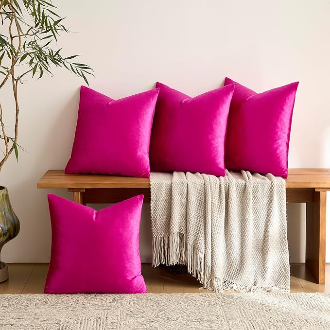 GIGIZAZA Set of 4 Hot Pink Throw Pillow Covers 20x20 Soft Velvet Pillow Covers Modren Decorative Pillows Covers Couch Sofa Living Room Pillowcase