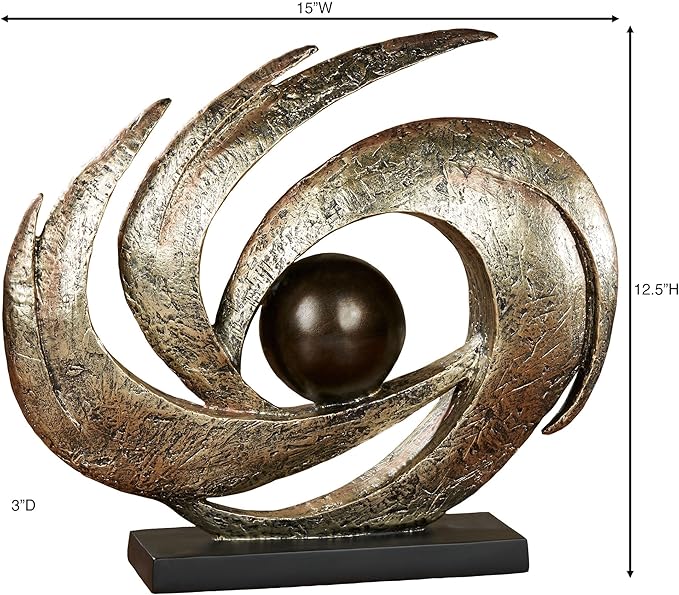 Touch of Class Contemporary Earths Motion - Aged Gold - Table Sculpture Art Decor - Modern Abstract Aesthetic, Swirling Design, Orb Center - Made of Resin, 12 Inches High, 15 Inches Wide