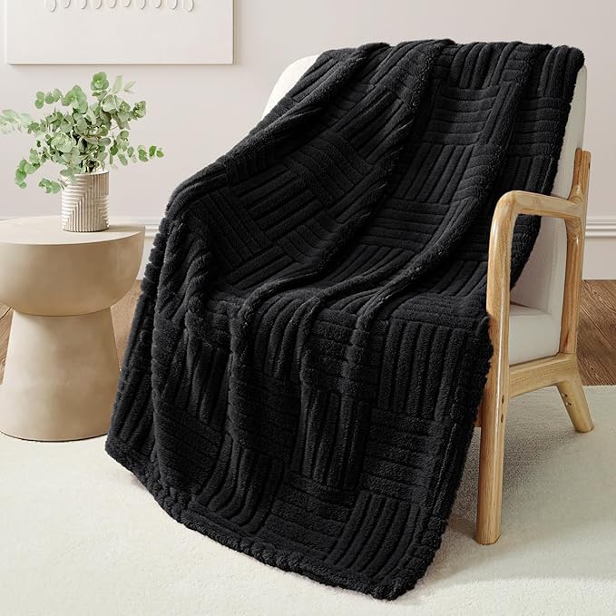 Whale Flotilla Lightweight Fleece Throw Blanket for Couch, Fuzzy Soft Blankets with Decorative Jacquard Pattern for All Season, Warm and Fluffy, 50x60 Inch, Black