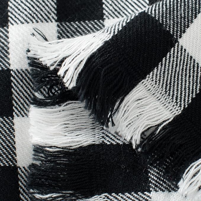 100% Cotton Throw Blanket Plaid Soft Lightweight Cozy Farmhouse Tassels Summer Thin Breathable Throws for Couch Sofa Bed (50" × 60" Black)