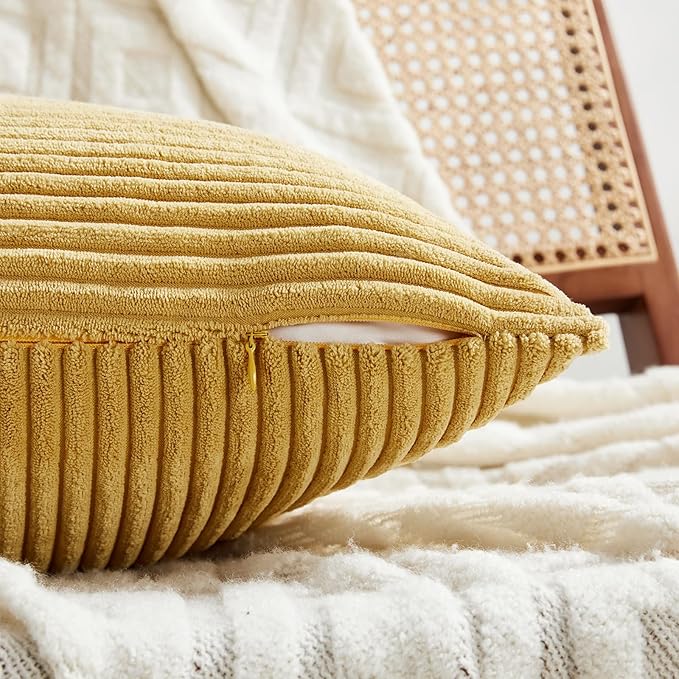 Fancy Homi Set of 4 Boho Fall Decorative Throw Pillow Covers 20x20 Inch for Couch Bed Sofa Bedroom, Modern Farmhouse Home Decor, Soft Cross Striped Corduroy Patchwork Colorful Cushion Case 50x50cm