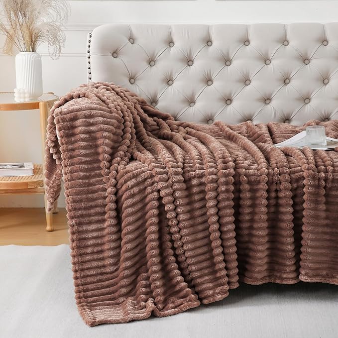 Chocolate Throw Blanket for Couch Sofa 60x80 inches Striped Fleece Blankets Room Home Decor Lightweight Plush Soft Cozy Gifts for Women Mom Girls