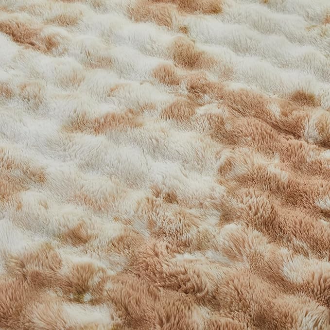 Faux Fur Throw Blanket for Couch Cozy Fuzzy Soft Plush Thick Fluffy Fleece Bubble Blanket for Sofa Bedroom Living Room, 63x79 Inches Caramel