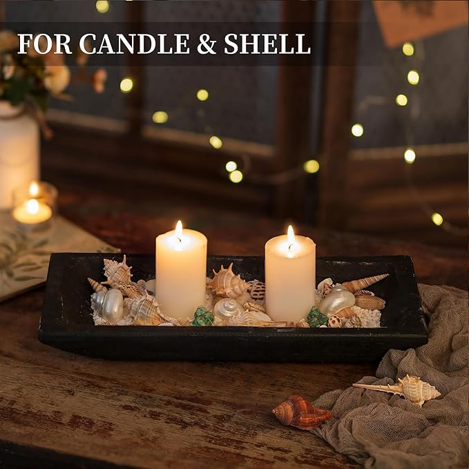 Hanobe Decorative Wood Dough Bowl: Long Wooden Bowl for Entry Way Table Home Decor - Coffee Table Decor for Living Room - Dining Table Centerpiece Decor, Black