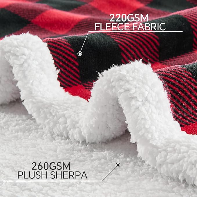 BEDELITE Sherpa Fleece Blanket - Black and Red Buffalo Plaid Christmas Blanket, Super Soft Cozy Warm Thick Winter Throw Blankets for Couch and Bed, 50" x 60"