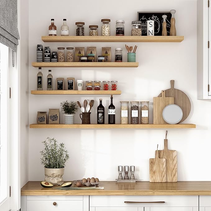 Vivelove 10" Deep Floating Shelves with Invisible Brackets, 30" Wall Shelves for Bathroom Bedroom Kitchen Living Room Laundry Room, Modern Rustic Shelves for Home Decor, 30"x10.2"x1.5", Set of 2, Oak