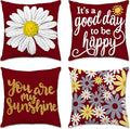 Hexagram Spring Summer Pillow Covers 18x18 Set of 4, Outdoor Floral Daisy Decorative Burgundy Throw Pillow Covers, You are My Sunshine Farmhouse Cushion Case for Couch Sofa Indoor Decor(No Insert)