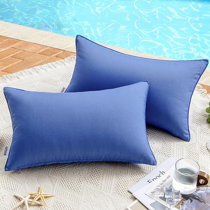 MIULEE Pack of 2 Decorative Outdoor Waterproof Pillow Covers Rectangular Garden Cushion Sham Throw Pillowcase Summer Shell for Spring Patio Tent Couch 12x20 Inch Royal Blue