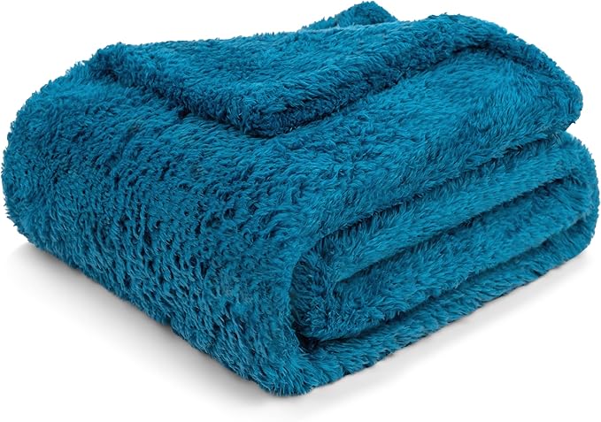 PAVILIA Sherpa Bed Blanket Queen Size, Turquoise Teal Blue Plush Soft Cozy Blanket for Bed, Fluffy Lightweight Microfiber, Fuzzy All Season Blanket, 90x90 Queen