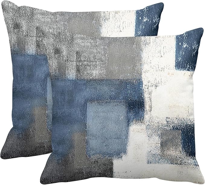 Britimes Throw Pillow Covers Modern Home Art Decor, 20 x 20 Inches Set of 2 Pillow Cases Decorative, Abstract Oil Painting Pillowcases for Bedroom, Living Room, Cushion Couch Sofa, Navy Blue White