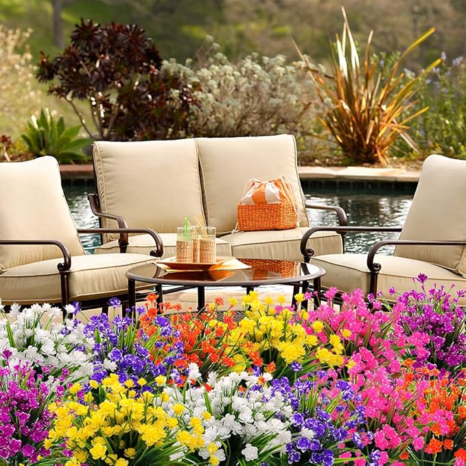 Artificial Flowers, 20 Bundles Outdoor Fake Flowers for Decoration UV Resistant Faux Plastic Plants Garden Porch Window Box Décor (Yellow)