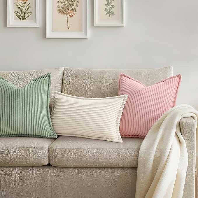 Mecatny Corduroy Throw Pillow Covers 22x22 Set of 2, Neutral Decorative Soft Boho Couch Pillow Covers with Broadside for Sofa Living Room, Pink