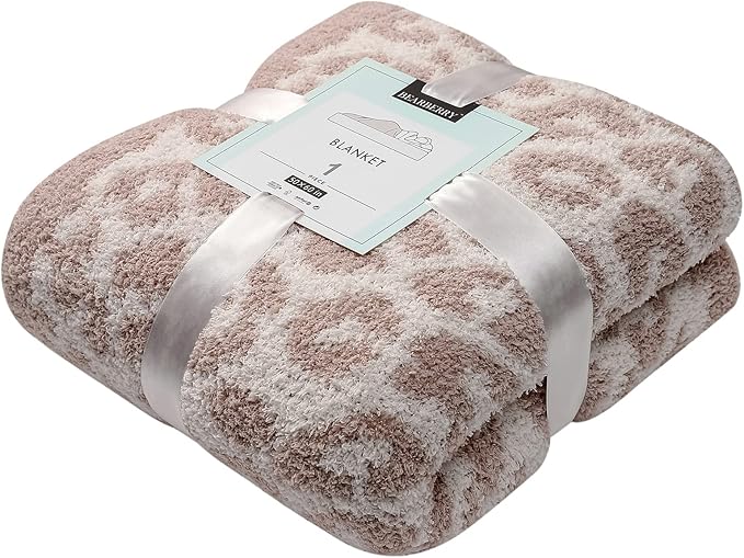 bearberry Fuzzy Leopard Knitted Throw Blanket Soft Cozy Warm Microfiber Blanket for Couch Sofa Bed Travel (Stone/Cream, 50"x60")