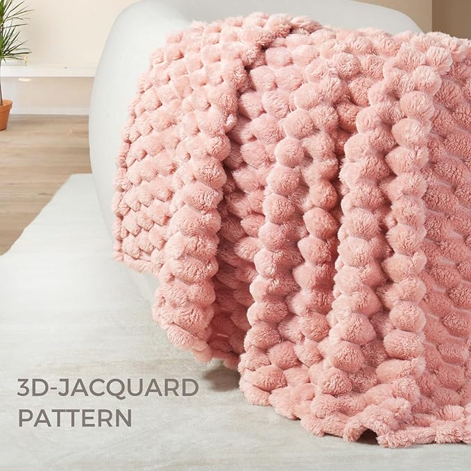 Whale Flotilla Queen Size Blanket for Bed with Jacquard Pattern, Fuzzy Soft Cozy Exquisite Blankets for All Season, Warm and Fluffy, 90x90 Inch, Pink