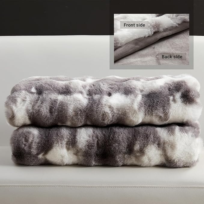 SAPHREAS Faux Fur Throw Blanket for Couch, Fluffy Fuzzy Bubble Blanket for Sofa Bed Living Room, Decor Soft Cozy Gifts for Women Men, 50x60” Tie Dye Grey