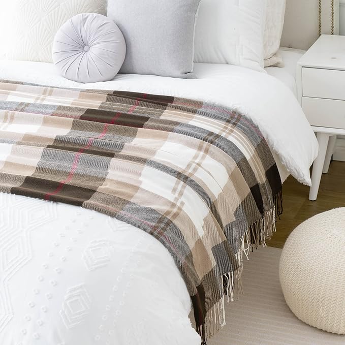 BATTILO HOME Brown Plaid Throw Blanket for Couch - Fall Plaid Blanket Buffalo Plaid Blankets - Lightweight Farmhouse Outdoor Throw Blankets for Bed, Sofa (50"x60", Coffee)