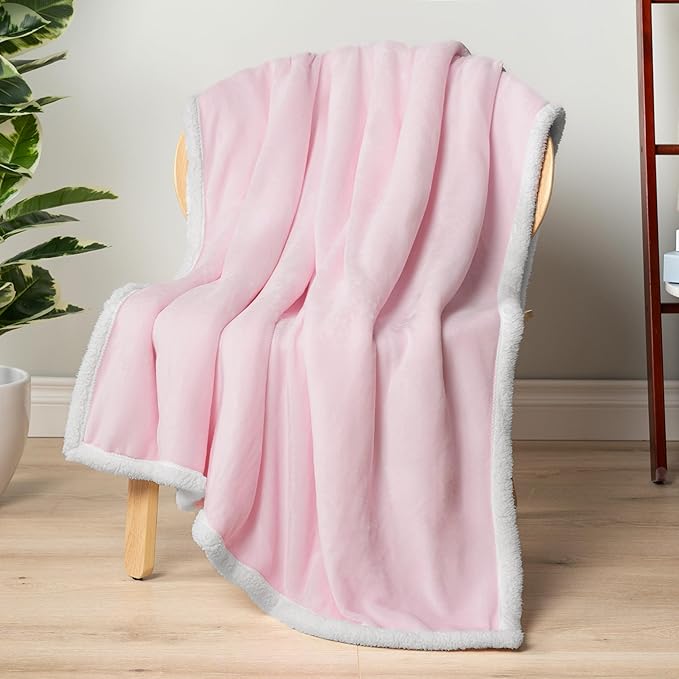 PAVILIA Sherpa Fleece Throw Blanket for Couch, Light Pink, Plush Soft Fuzzy Sofa Blanket, Cozy Reversible Winter Throw for Women Men, 50x60 Inches