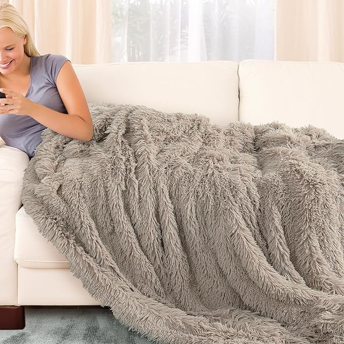 TOONOW Extra Soft Fuzzy Faux Fur Blanket Twin Size 70"x78", Reversible Lightweight Plush Fuzzy Cozy Soft Blankets and Throws for Couch Sofa Bed, Decorative Fluffy Plush Comfy Blanket, Khaki