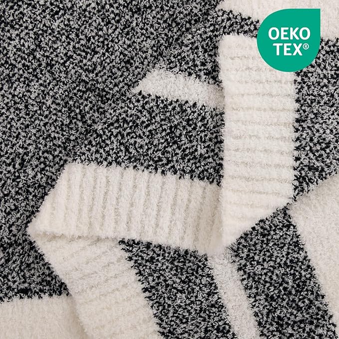 NEXHOME PRO Stripe Throw Blanket, Knit Blanket for Couch Bed Sofa Picnic, Ultra Soft Fuzzy Blankets, Luxury Striped Blanket for Women, Pet, Gifts, Black, 50 x 60 inches